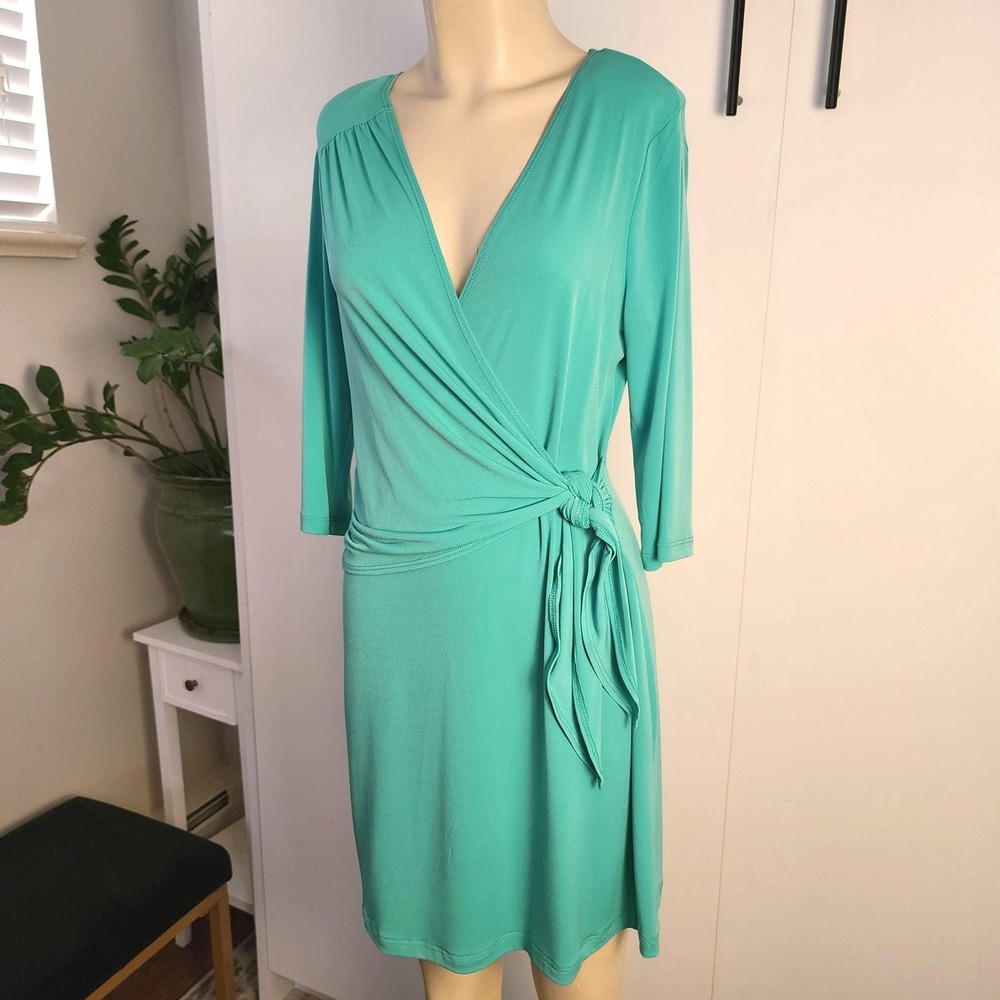 S 4/6 vintage green wrap short dress, long sleeve dress by George size small
